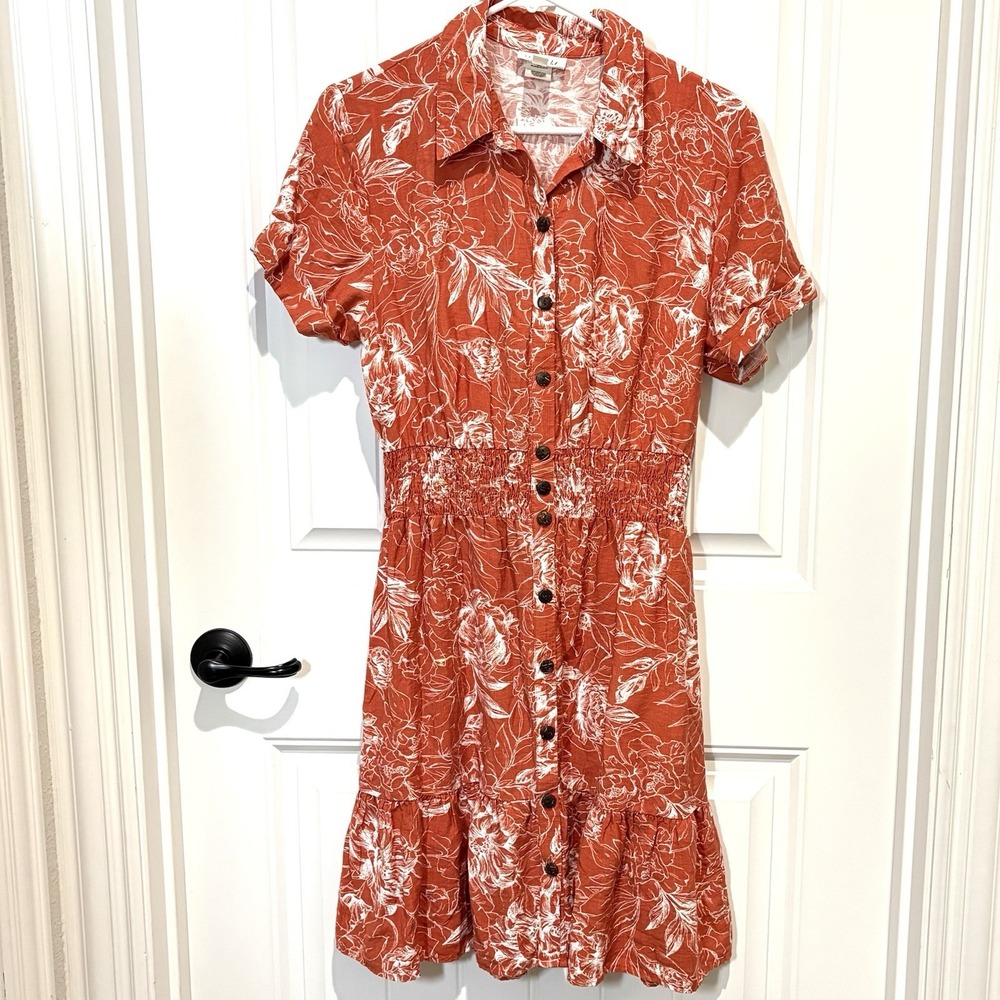 Kate & Lily Peasant Midi Dress Boho Collared Floral Brown White Plus 10